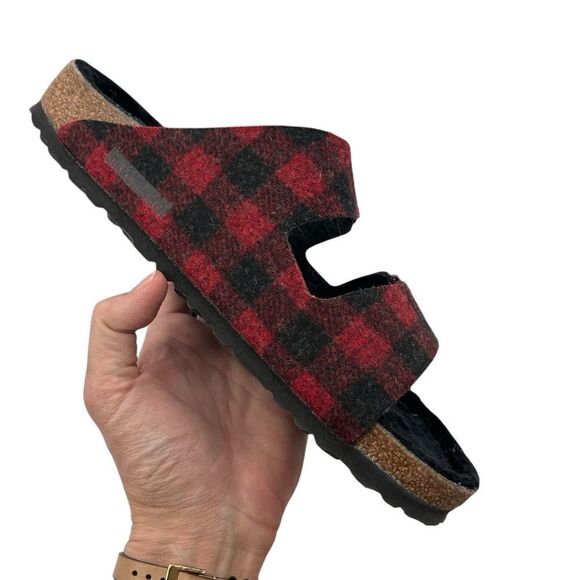 Birkenstock Arizona red plaid sheep lined size 41 regular width - Picture 7 of 8